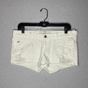 Hollister White Jean Shorts with Diamonds